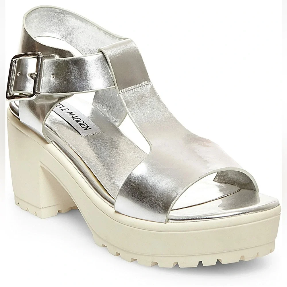 Steve Madden sandals silver Chunky Platform Steve Madden heels shoes Steffano
